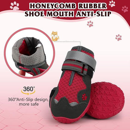 Dog Shoes for Large Medium Small Dog, Mesh Breathable Dog Shoes for Hot Pavement, Anti-Slip Dogs Boots Paw Protectors with Reflective for Outdoor Walking Indoor Hardfloors (Size 2)