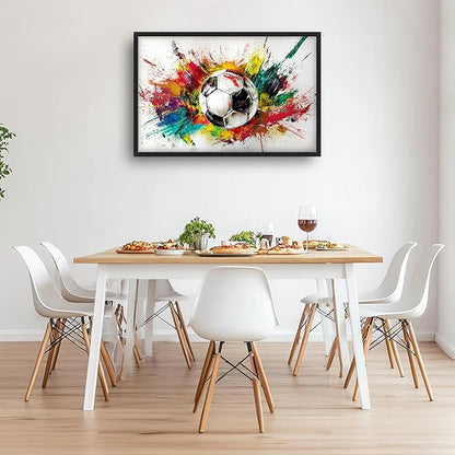 Extra Large Framed Soccer Wall Art,Oversized Colorful Graffiti Sport Ball Wall Decor Pictures for Living Room,Canvas Print Painting Modern Artwork Bedroom Office Bathroom Home Decor 36L x24W