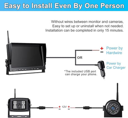 Fookoo HD 10" Wireless Backup Camera System, 1080P 10-inch Quad Split Monitor w/Recording, Waterproof Side & Rear View Cameras, 4 Channel, Digital Signal, Parking Lines for RV/Truck/Trailer