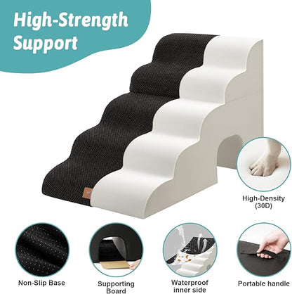 Extra Wide Dog Stairs with Tunnel, Detachable Large Pet Step for Small Medium Dog, Puppy or Cat, Ramp for High Bed, Couch, Sofa or Car, Stable, 19.7x33x22.4 inch, 5 Step, Black