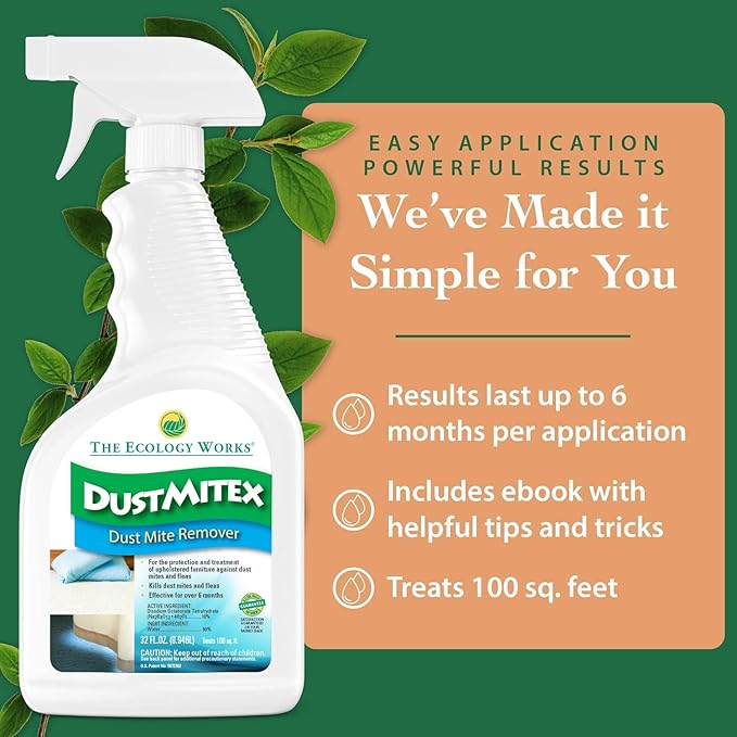 DustmiteX Dust Mite Spray - Dust Mites Remover + Flea Killer for Allergy & Asthma Relief for Cleaning in Home, Bed, Pet Bedding, & Furniture, Anti Allergen Dust Mites Killer