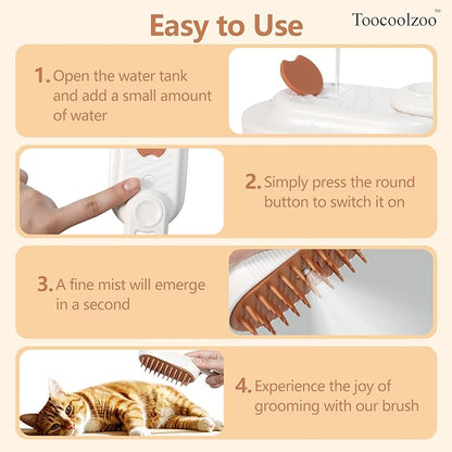 3-in-1 Cat Steam Brush, Rechargeable Cat Brush with Steam, Spritz Defur Comb for Dogs, Spritz Defur Comb for Cats (White)