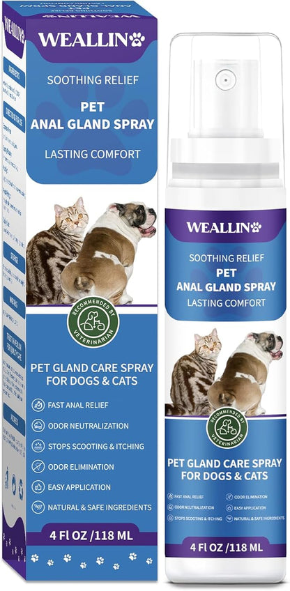 Anal Gland Spray for Dogs Cats - Fast Anal Gland Relief Stops Scooting & Itching Odor Elimination Anti Itch Dog Spray Pain Relieving Safe for All Animals - 4.06 FL OZ
