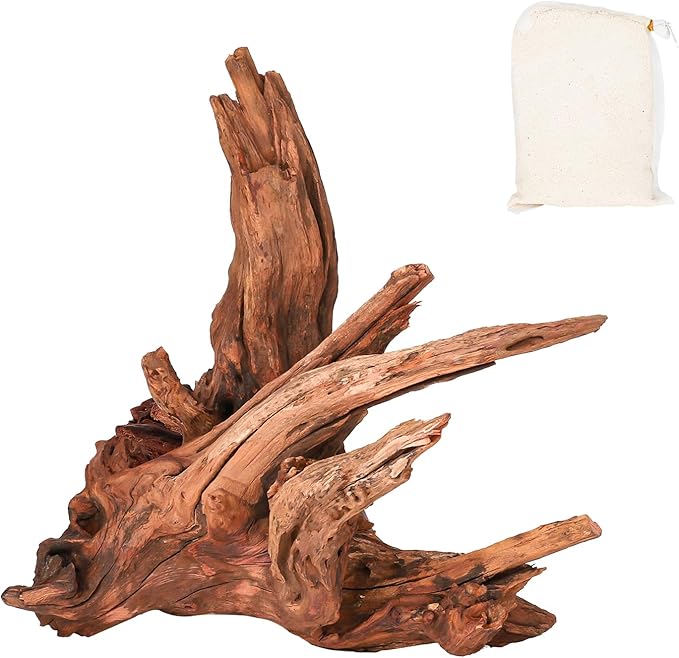 Driftwood for Aquarium Natural Aquarium Wood for Aquascaping Fish Tank Decorations Reptile Tank Decor (Natural Driftwood 12-16" 1 Pack+Protein Cotton)