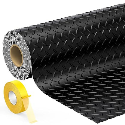 7.8 x 18 FT Garage Floor Mats for Under Car, 2.8mm Thickened Rubber Garage Flooring Roll, M Size 140.4 SQFT Garage Car Mat for Mid-Size SUVs, Sports Car, Black