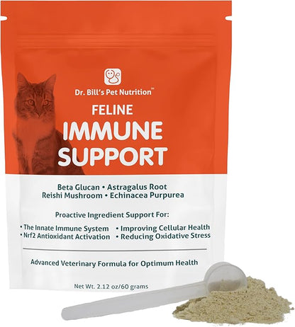 Dr. Bill’s Feline Immune Support | Boosts Cat Immunity and Health with Colostrum, Beta Glucan, Turkey Tail Mushroom, Zinc & Vitamin C | Powder Supplement for Cats of All Ages