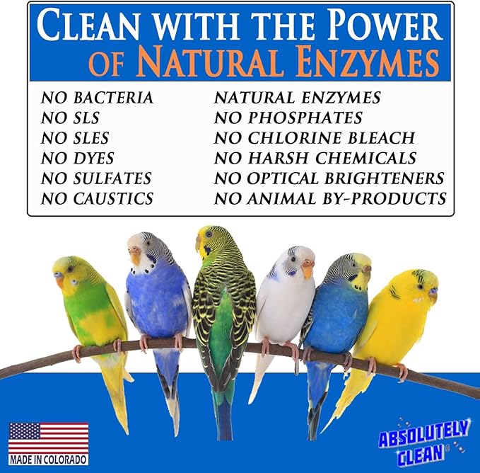 Absolutely Clean Amazing Bird Cage Cleaner and Deodorizer - Just Spray/Wipe - Safely & Easily Removes Bird Messes Quickly and Easily - Made in The US - Fragrance Free - 16oz (Pack of 2)