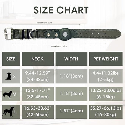AirTag Dog Collar Soft Leather Webbing Dog Collar for AirTag Provides Double Protection for Small Medium and Large Dogs(Green,S)