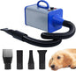 2400w 75m/s Dog Dryer for Pet Grooming, High Velocity Pet Hair Dryer with Heater, Adjustable Speed, 4 Nozzles and a Comb, Blue