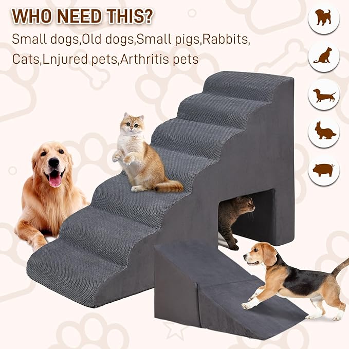 Dog Stairs & Steps for High Beds 30-36 inches High Tall for Large Medium Dogs, LitaiL 30inch 7 Steps Pet Stairs/Steps for High Beds,llDogs, Non-Slip Dog Ramps for Small Dogs and Cats