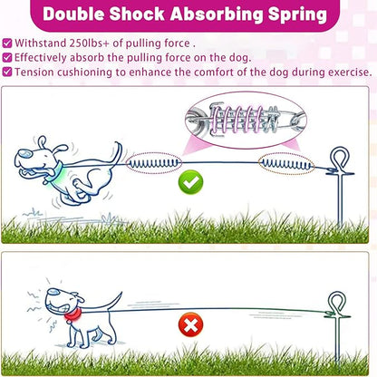 Dog Tie Out Cable 10/15/20/25/30FT Dog Run Cable Rosy Pink/Blue/Purple/Silver/Red/Green/YellowTie Out Cable for Large Dogs Heavy Duty for Outside Hold Large Dogs Up to 250LBS