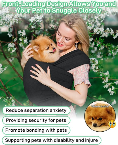 Dog Sling Swaddle Carrier for Small Dog, Cat Front Carriers for Small Pet up to 20lbs, Puppy Pouch with Adjustable Straps, Hands Free Pet Sling, Anti Anxiety Puppy Sling (Black)