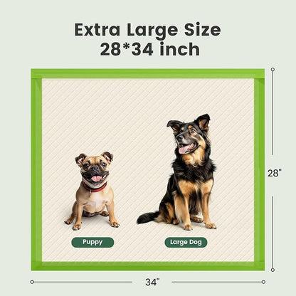 Gardner Pet Dog Pee Pads Extra Large 28"x34", XL Thicker ECO Green Disposable XLarge Puppy Training Pads Super Absorbent Full Edge-Wrapping Pad for Dogs, Puppies, Doggie, Cats, Rabbits-(30 Count)