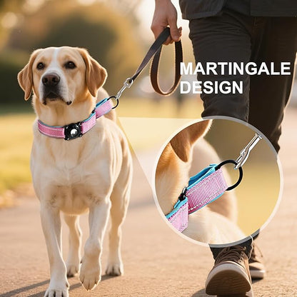 Airtag Dog Collar with Martingale Design, IP68 Waterproof Air Tag Collar Holder, Adjustable Reflective Soft Padded Nylon Dog Collar for Large Medium Small Dogs