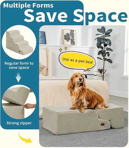 Dog Step for Bed, Dog Stair 4-Step 35D Pet Stair 19.7" H for High Bed or Sofa Non-Slip Balanced Pet Step Indoor, Beige