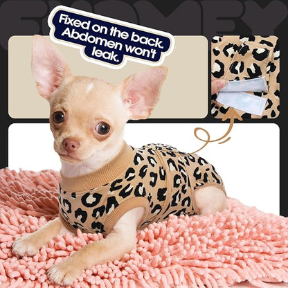 FUAMEY Recovery Suit for Dogs After Surgery,Soft Breathable Dog Bodysuit E-Collar & Cone Alternative Surgical Suit,Male Female Dog Neuter Spay Suits Anti Licking Wounds Onesie Brown Leopard XS