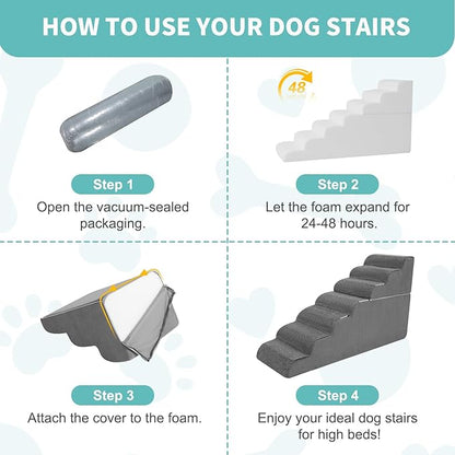 7-Step Dog Stairs for High Bed - 29.5" Adjustable Dog Ramps for Couch, Non-Slip Sturdy Pet Steps for Small Dogs, Washable Cover, Removable Modular Design, Dual 11.8” & 17.7” Steps for Custom Height