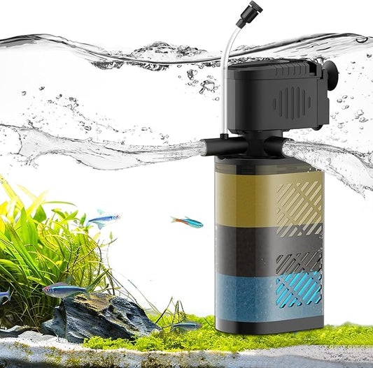 Aquarium Filter for 20-60 Gallon Tanks, Internal Fish Tank Filter, Powerful Submersible Pumps Fish Filter, Turtle Tank Filter, with Dual Water Outlet & Aeration