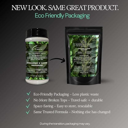 Eucalyptus Mint Harmony Carpet Freshener Powder: Powerful Odor Eliminator for Home, Upholstery Deodorizer, Carpet Deodorizer, Pet Urine, Cat Litter Box - Eucalyptus Spearmint Fragrance