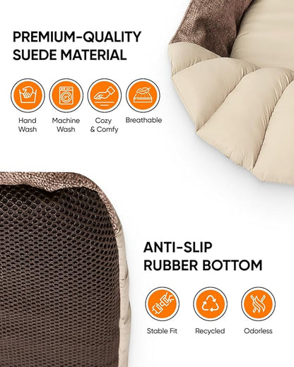 Dog Travel Bag | Cat Carrier | Small Pet Taxi | Lightweight Soft-Sided Tote, Car-Seat Compatible, Washable, 6–20 lb | Vegan Materials | Brown