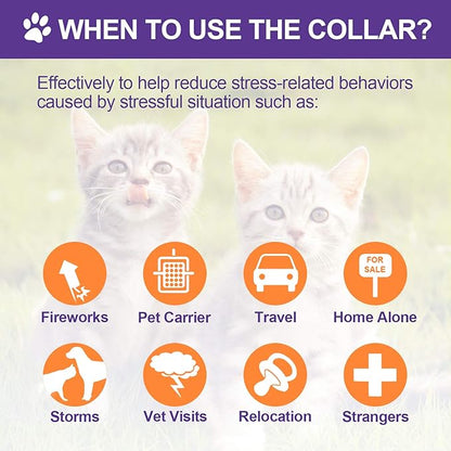 4 Pcs Cat Calming Collar Adjustable Lavender Scent Relaxing Cat Collar with 2 Pendant for Puppies Reduce Stress Aggression Anxious, up to 15 Inches(Purple, Gold)