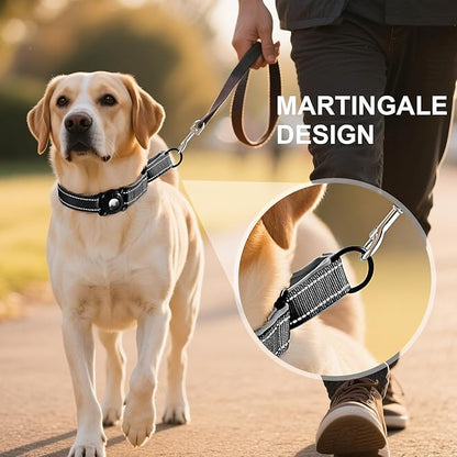 Airtag Dog Collar with Martingale Design, IP68 Waterproof Air Tag Collar Holder, Adjustable Reflective Soft Padded Nylon Dog Collar for Large Medium Small Dogs
