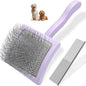 2PCS Slicker Brush for Dogs & Pet Comb,Professional Dog Grooming Brush (Goldendoodles,Poodles,Labradoodles) with Extra Long Pins to Effectively Remove Tangles, Knots and Mats (Light Purple)