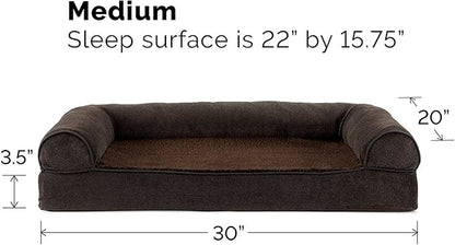 FurHaven Soft, Orthopedic Foam Sofa Dog Bed with Washable & Removable Cover - Sherpa/Chenille - Coffee, Dogs Up to 35 lbs - Medium