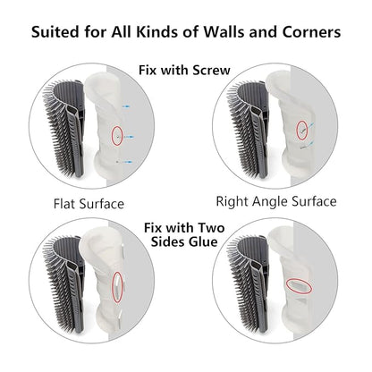 Extended (6.1") 2 Pack Self Grooming Cat Brush - Wall Corner Scratcher with Massage Combs for Long and Short Fur Cats, Kittens (Grey)