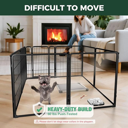 FXW Homeplus Unleashed Indoor Dog Playpen - Stress-Free and Safe Play, Heavy Duty 32 Inch 4 Acrylic Panels + 4 Wire Panels Dog Pen for Small and Medium Dogs, Black│Patented