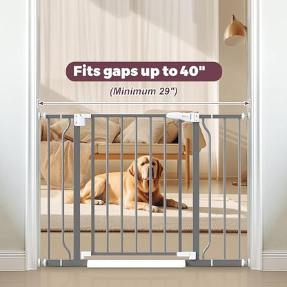 29"-40" Baby Gate for Stairs, Auto Close Stroller Friendly Dog Gate Indoor for Doorways, Pressure Mounted Baby Gate, Easy Walk Through Gate for Children & Pets, Grey
