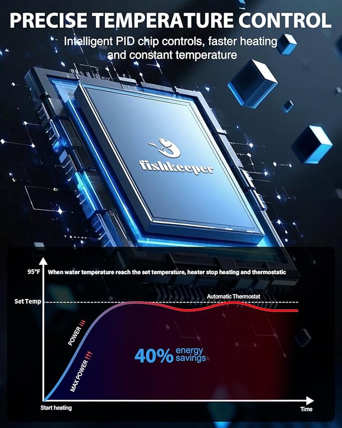 fishkeeper 1000W Submersible Aquarium Heater – Ultra-Safe Digital Fish Tank Heater for 135-280Gal, Leaving Water Auto Power-Off, PID Intelligent Fast Heating, 59°F-93°F Accurate Temperature Control