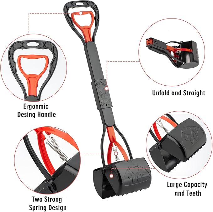 33" Pooper Scooper 2 Pack, XL Tall Handle No Touch Dog Pooper Scooper for Large Small Dogs, Durable Spring & Lightweight, Large Pooper Scooper for Dogs Heavy Duty, Foldable Dog Poop Pick Up Tool