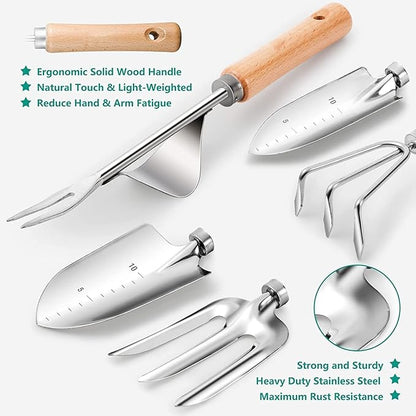 Gardening Tools 9-Piece Heavy Duty Garden Hand Tools with Fashion and Durable Garden Tools Organizer Handbag, Rust-Proof Garden Tool Set, Ideal Gardening Gifts for Women