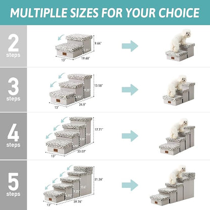 Dog Stair for Small Dogs with Storage, Foldable Pet Stairs for Medium or Puppy Dogs and Older Cats, Dog Steps for Bed or Couch with Soft Cover, 19.7x13x9.6 inch, 2 Tiers, Leopard