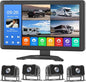 4 Channel 1080p HD Backup Camera System with 10.2" Touchscreen Monitor, DVR Recording/Playback, Bluetooth, FM Radio & Media Player for Trucks, Semis, RVs, Trailers, Vans, SUVs, Cars