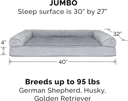 Furhaven Orthopedic Dog Bed for Large Dogs w/ Removable Bolsters & Washable Cover, For Dogs Up to 95 lbs - Plush & Suede Sofa - Gray, Jumbo/XL