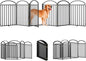 6 Panles Full Matel Freestanding Dog Gates with Door, 144"Extra Wide 32"Tall Free Standing Dog Pet Gate for Indoor & Outdoor. Foldable Pet Fences for Doorways, House, Stairs, Porch, Deck, Yard