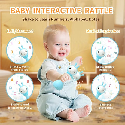 alilo Yoyo Talking Bunny Baby Singing Musical Rattle, Mimicking Toys Repeats What You Say, Preloaded 90+ Audio Content, ABC/Number/Notes Learning Toys for Toddlers Infant Newborn Boy Girl Gifts