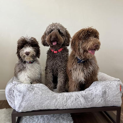 FUZI Luxury Aesthetic Dog Bed for Medium Dogs with Washable Cover, Pet Couch, Pet Bed with Sides, Non-Slip Bottom, Soft and Durable Calming Dog Bed, Faux Rabbit Fur, Medium 31.75x23.6x9.5 Light Grey