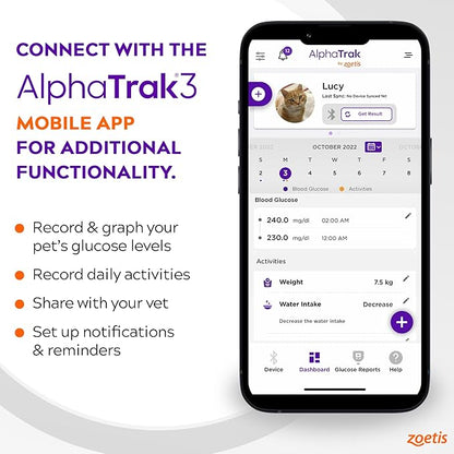 AlphaTrak 3, 8 Piece Pet Blood Glucose Monitoring Kit for Diabetic Cats, Dogs, and Horses All-in-One Solution for in-Clinic Or at Home, with Digital Results