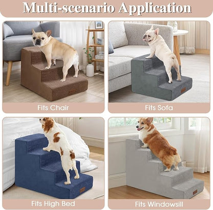 GGIB Dog Stairs for Small Dogs Pet Stairs for Sofa Couch Dog Ramp Pet Steps with Removable Washable Cover, Beige, 13" H, 3-Step