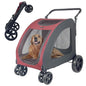 Extra Large Dog Stroller for Medium & Large Pets - Foldable Design, Adjustable Handle, Up to 130 lbs(Red)