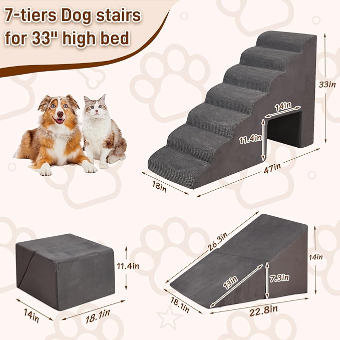 Dog Stairs & Steps for High Beds 30-36 inches High Tall for Large Medium Dogs, LitaiL 30inch 7 Steps Pet Stairs/Steps for High Beds,llDogs, Non-Slip Dog Ramps for Small Dogs and Cats