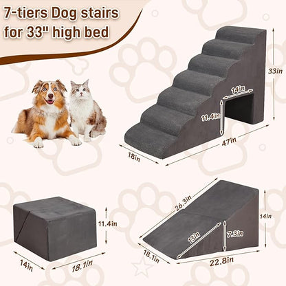 Dog Stairs & Steps for High Beds 30-36 inches High Tall for Large Medium Dogs, LitaiL 30inch 7 Steps Pet Stairs/Steps for High Beds,llDogs, Non-Slip Dog Ramps for Small Dogs and Cats