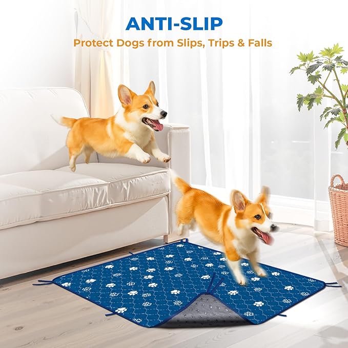Fostanfly Washable Pee Pads for Dogs, 2 Pack Large 36"x41" Ultra-Absorbent and Leak-Proof Non-Slip Reusable Potty Training Pads for Dogs, Puppy & Cats of Add 8 Lanyards-Blue