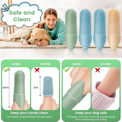 Duckart LABRUSID Dog Toothbrush, 2 Pack Dog Tooth Brush, 360 Cleaning Finger Toothbrush for Adult Dogs, Soft Silicone, Cream-coloured & Green