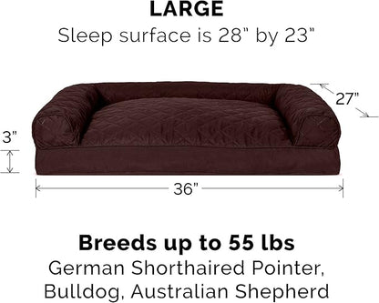 Furhaven Pillow Dog Bed for Large/Medium Dogs w/ Removable Bolsters & Washable Cover - Quilted Sofa - Coffee, Large