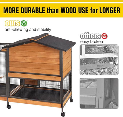 AIVITUVIN Rabbit Hutch Indoor with Metal Frame Rabbit Cage with Pull Out Tray No Leakage Bunny Cage with Wheel Guinea Pig Cage