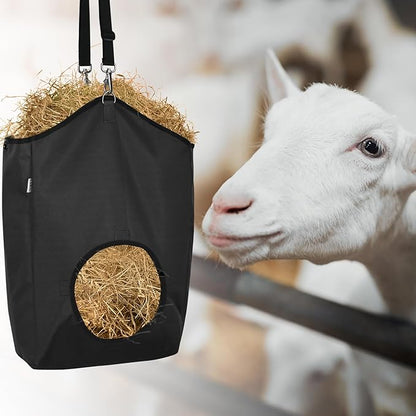 3 Packs Goat Hay Feeder,Hay Bags for Goats,Horses,Sheep,Premium 600D Oxford Cloth,with Metal Fastener and Adjustable Open Feed Hole for Slow Feeding. (1 Black+2Grey)
